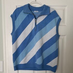 Blue and White Striped Women's Spring Sweater